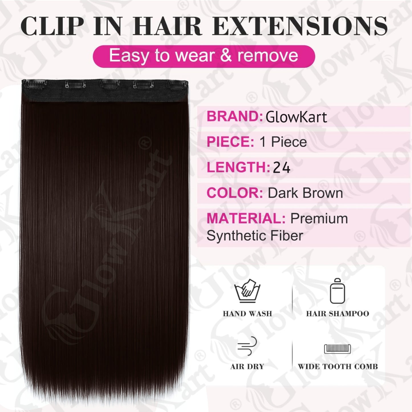 Natural Brown 24inch 5Clip Ins Straight hair extensions wigs