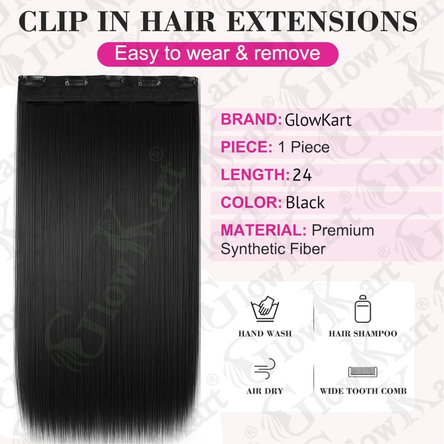 Natural Black 24inch 5Clip Ins Straight hair extensions wigs