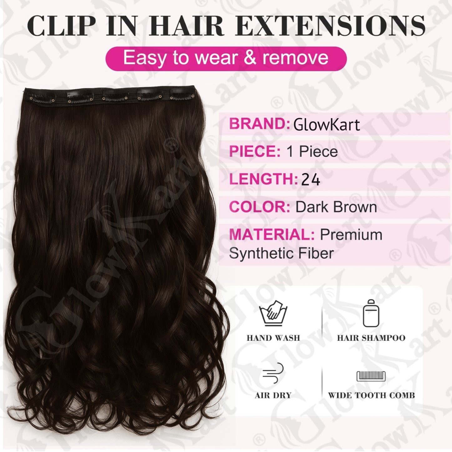 Natural Brown 24inch 5Clip Ins Curly hair extensions wigs