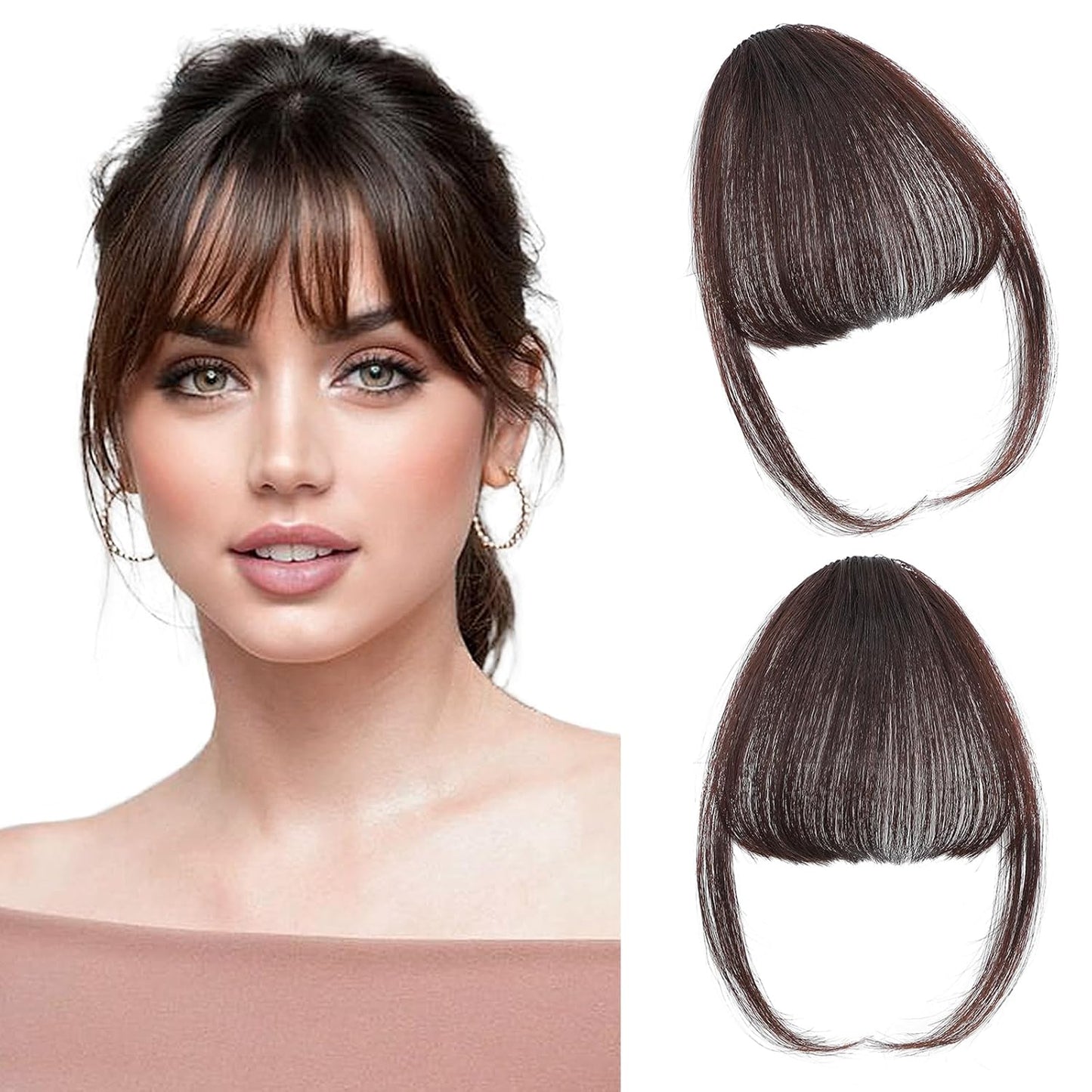 Front Bangs Single Clip ins Natural Brown Colour