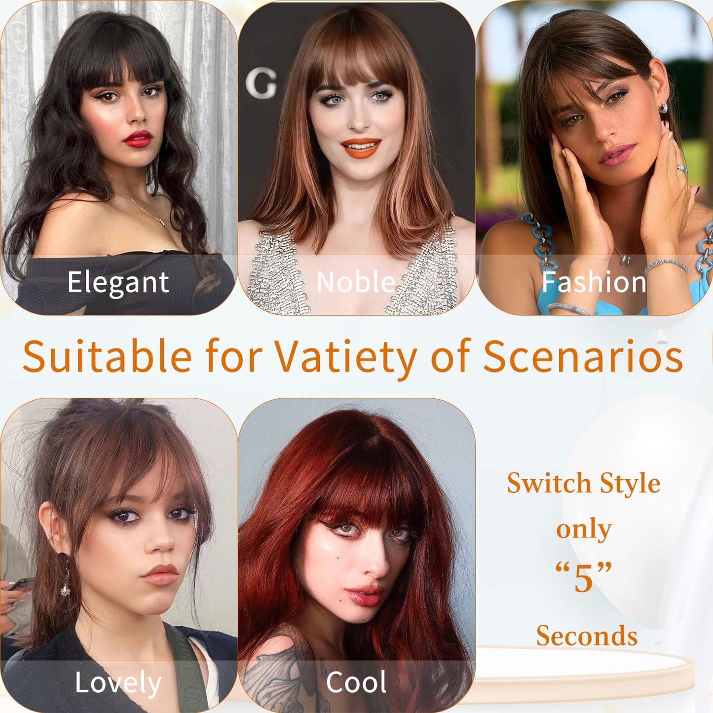 Front Bangs Single Clip ins Natural Brown Colour