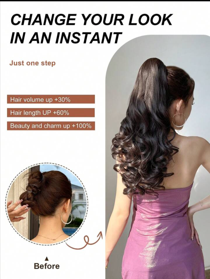 Cluther Brown 24inch Curly/Wavy Ponytail for women and girls